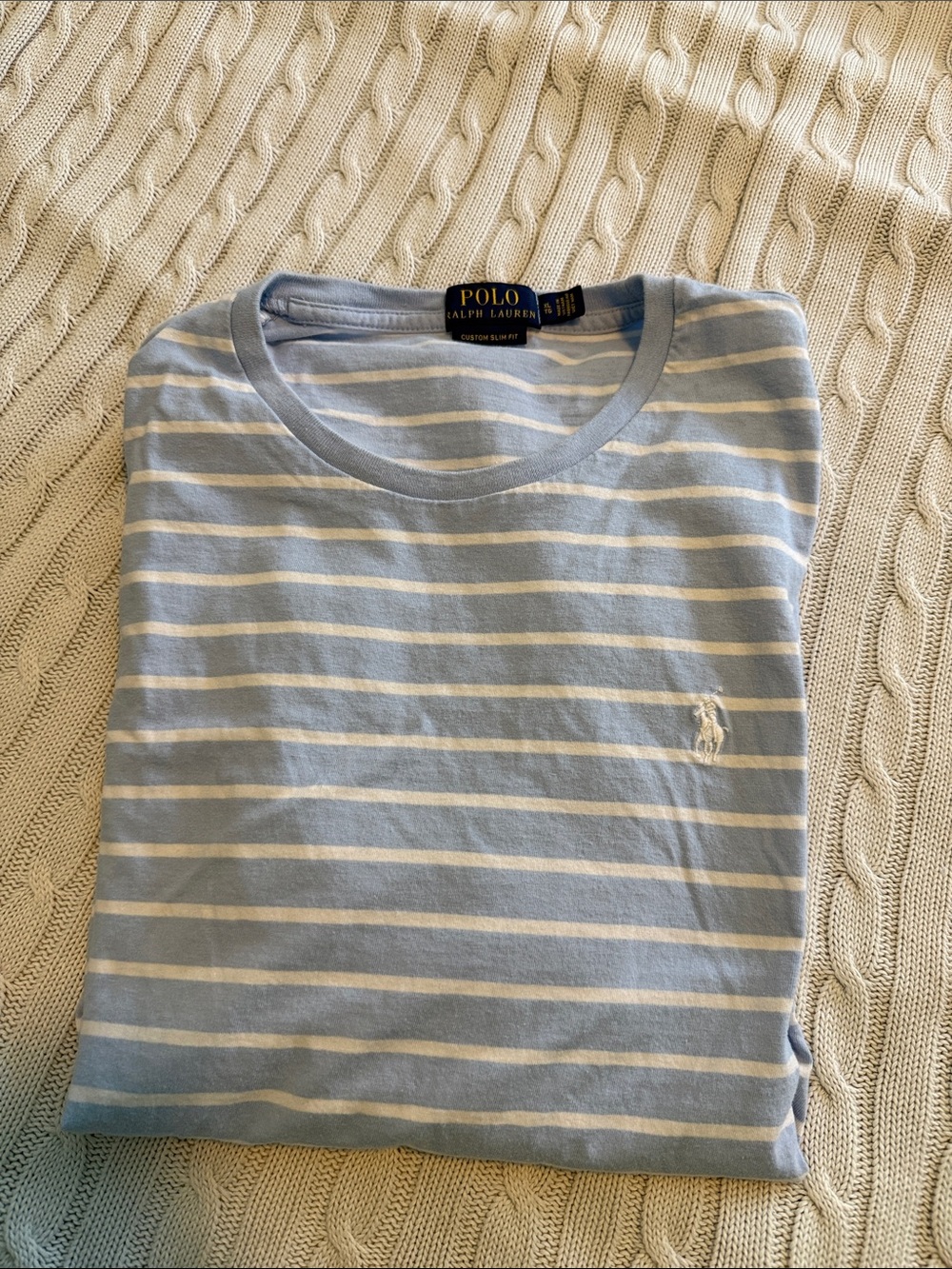 Ralph Lauren Light Blue & White Striped Crew Neck Tee